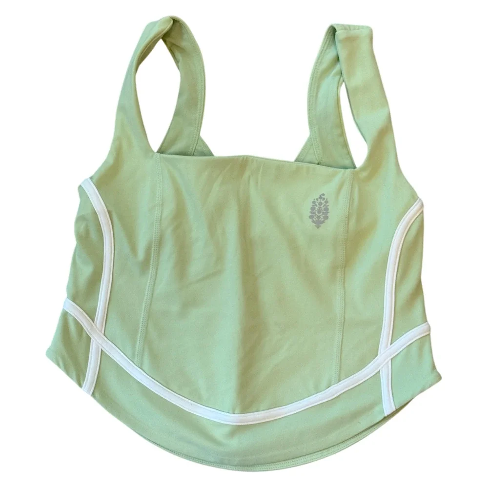 FREE PEOPLE FP MOVEMENT LEMONGRASS GREEN WHITE NEVER BETTER VOLLEY TANK TOP XS